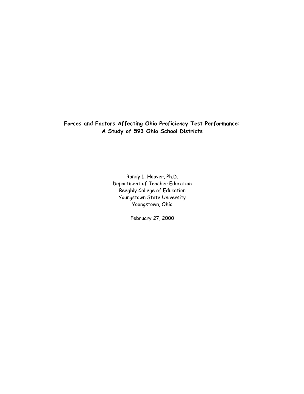 Forces and Factors Affecting Ohio Proficiency Test Performance