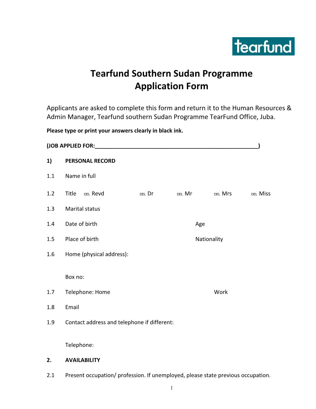 Tearfund Southern Sudan Programme