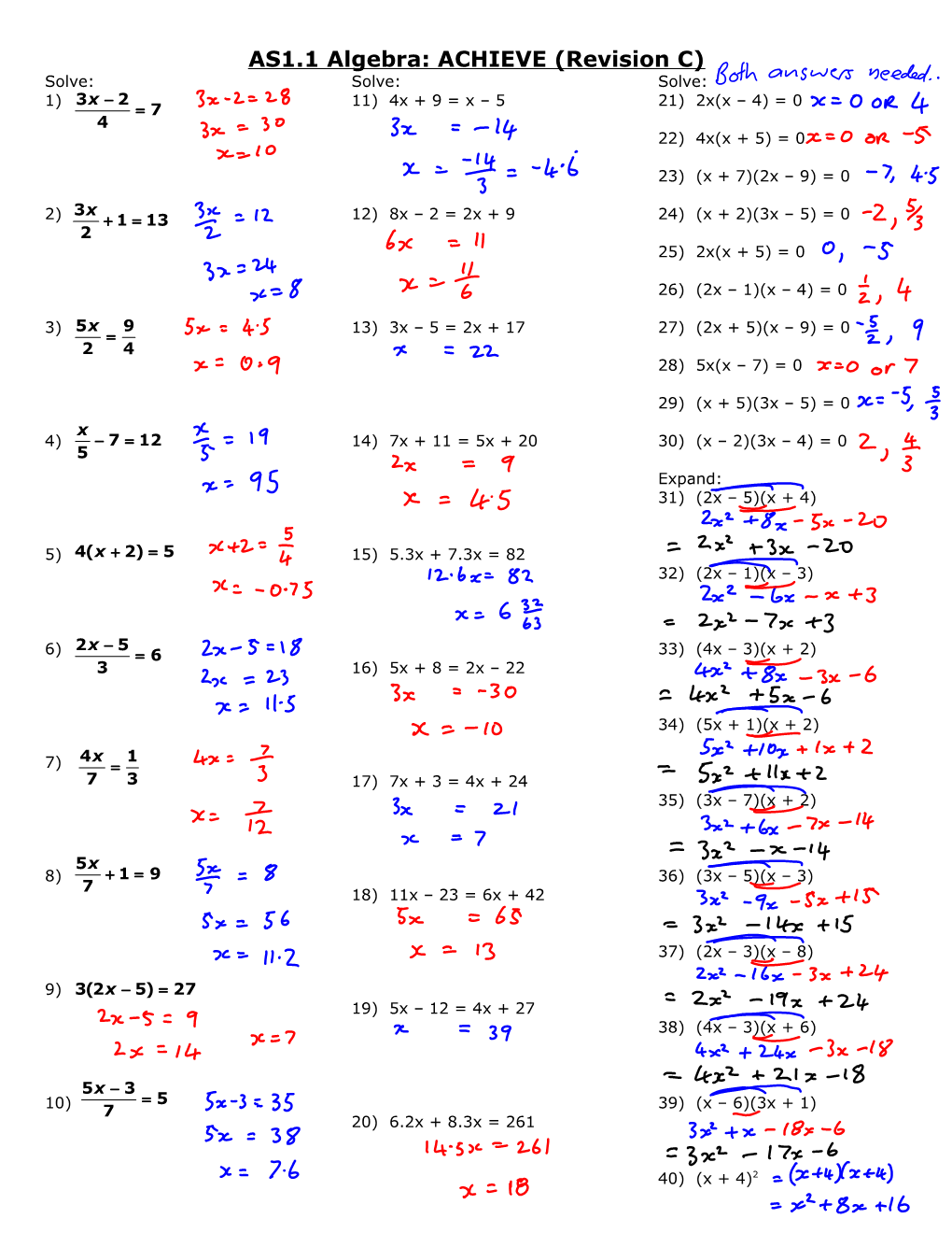 AS1.1 Algebra: ACHIEVE (Revision C)