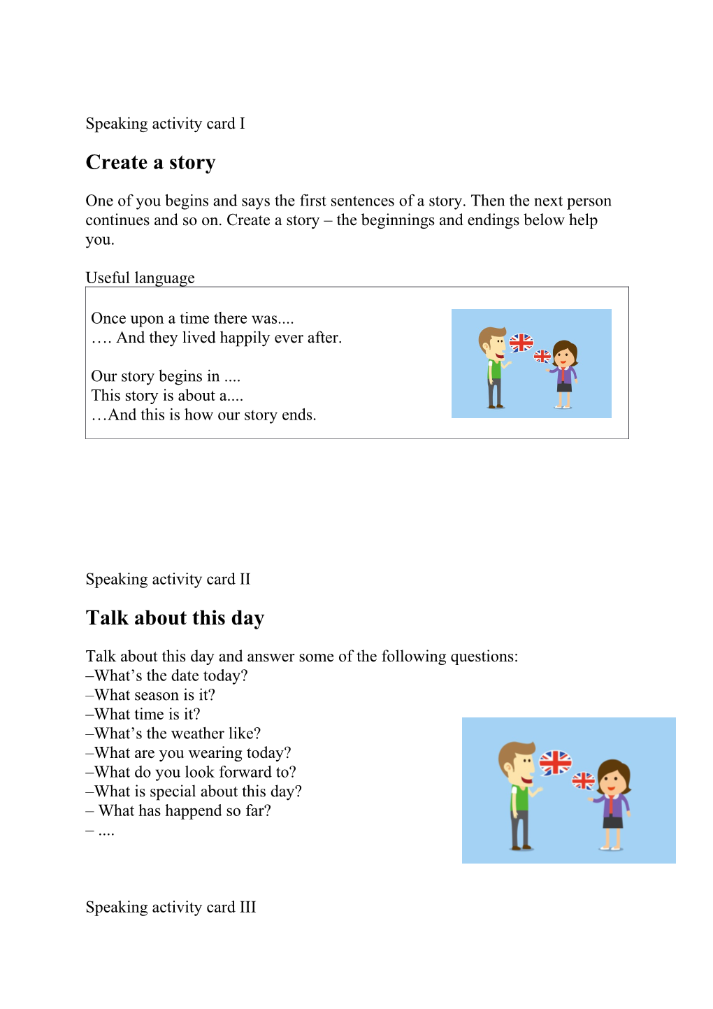 Speaking Activity Card I