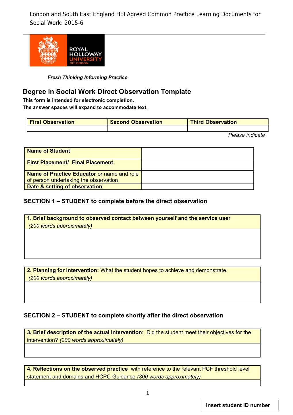 Direct Observation Template 2015-16