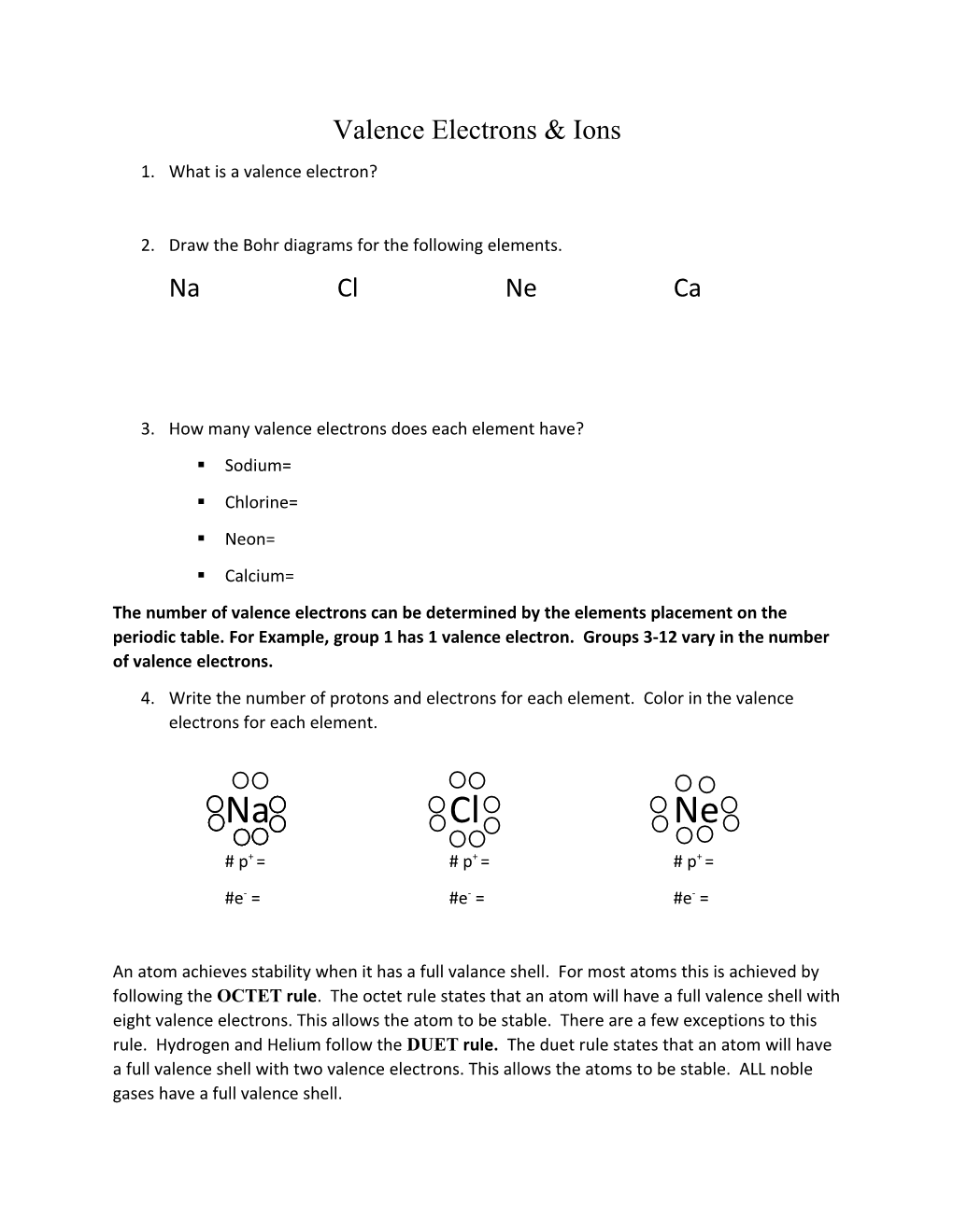 2. Draw the Bohr Diagrams for the Following Elements