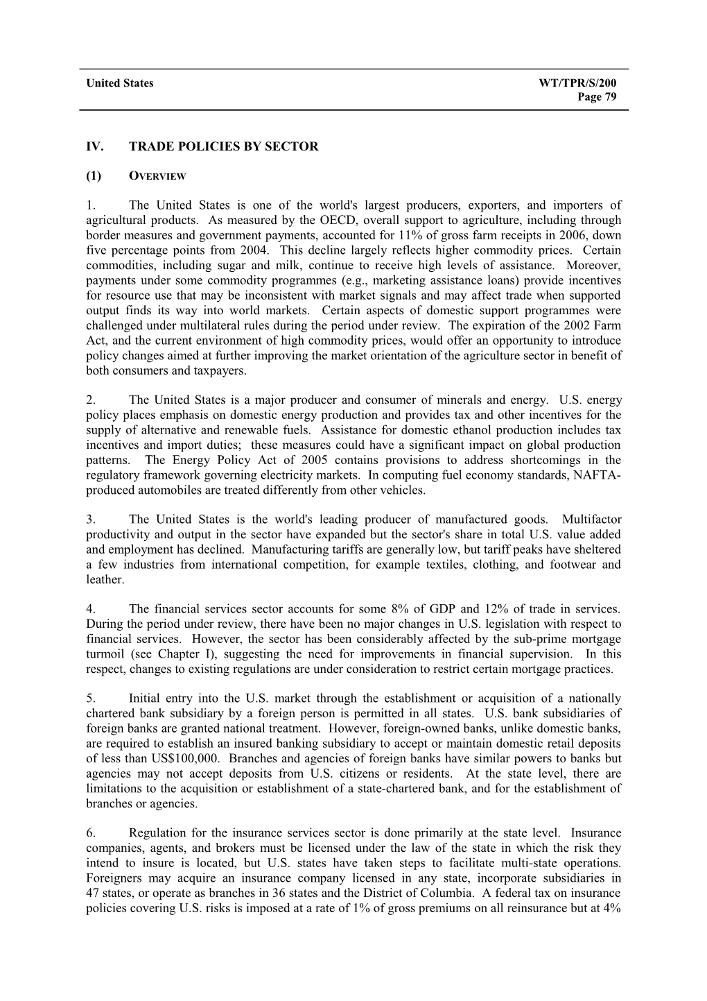 IV. Trade Policies by Sector s6