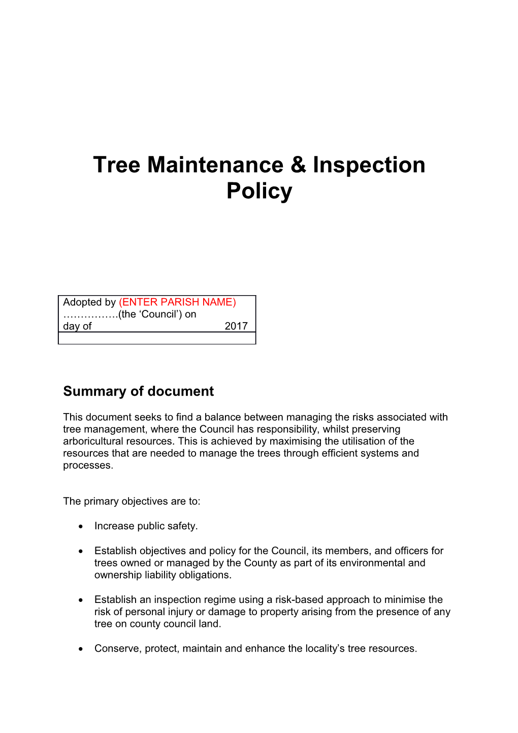 Tree Maintenance & Inspection Policy