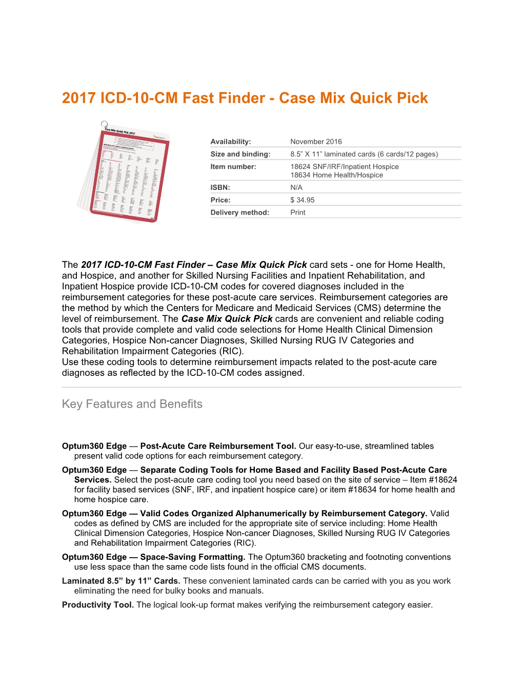 2017 ICD-10-CM Fast Finder - Case Mix Quick Pick