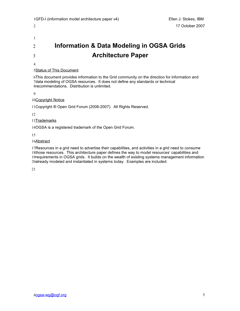 Info Modeling for OGSA - Position Paper