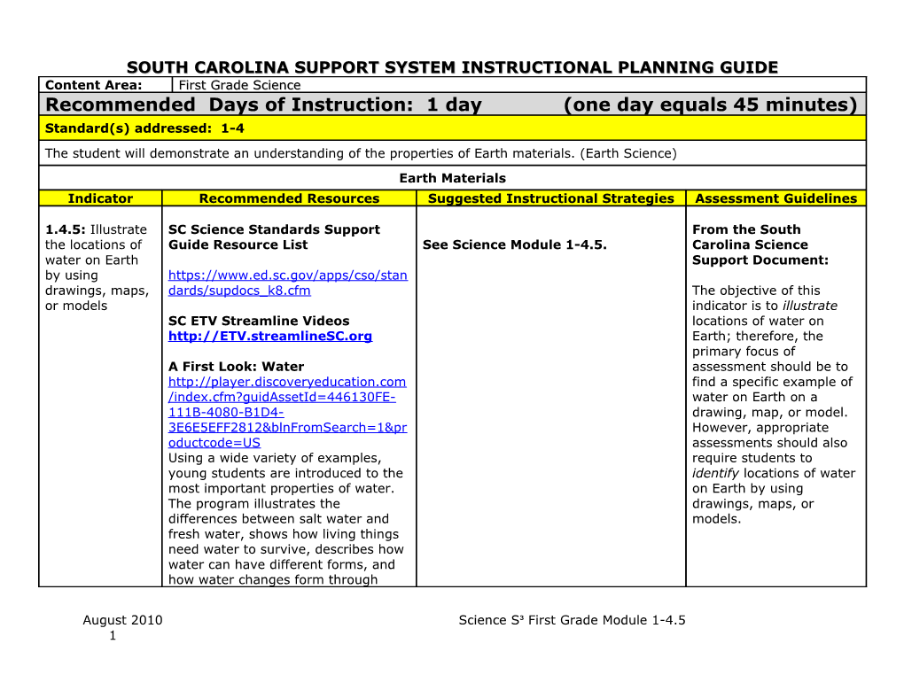 South Carolina Support System Instructional Planning Guide