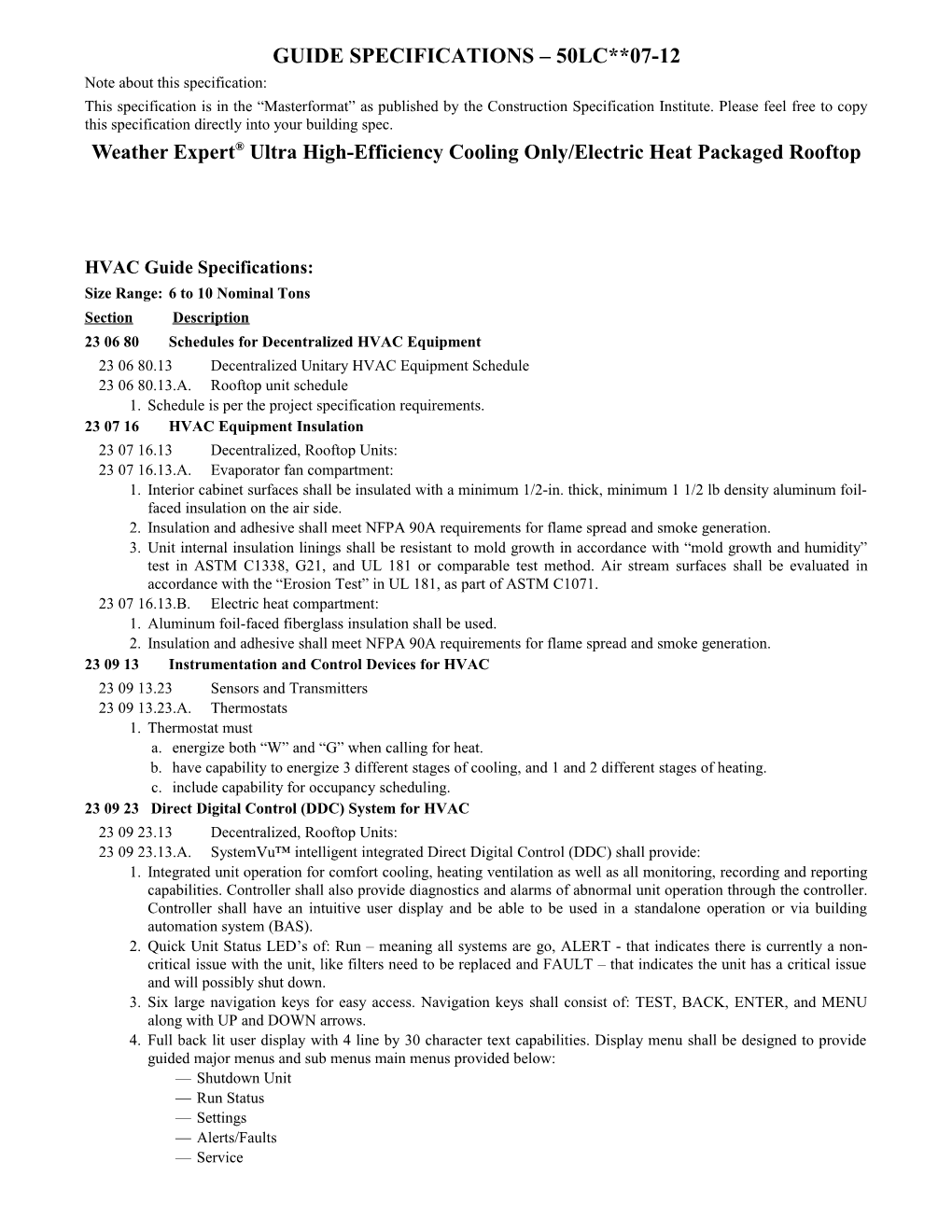 GUIDE SPECIFICATIONS 50Lc 07-12