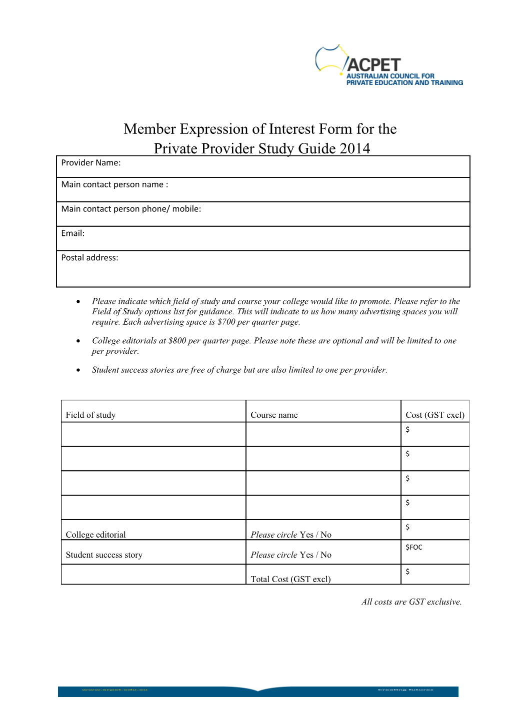 Member Expression of Interest Form for The