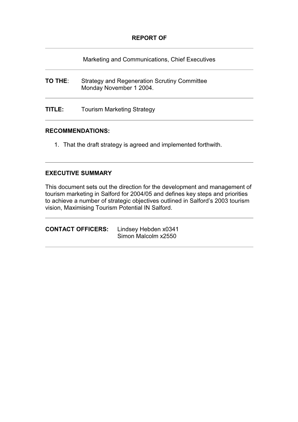 Strategic Tourism Development in Salford