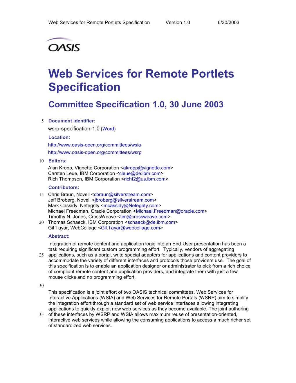 Web Services for Remote Portlets Specification