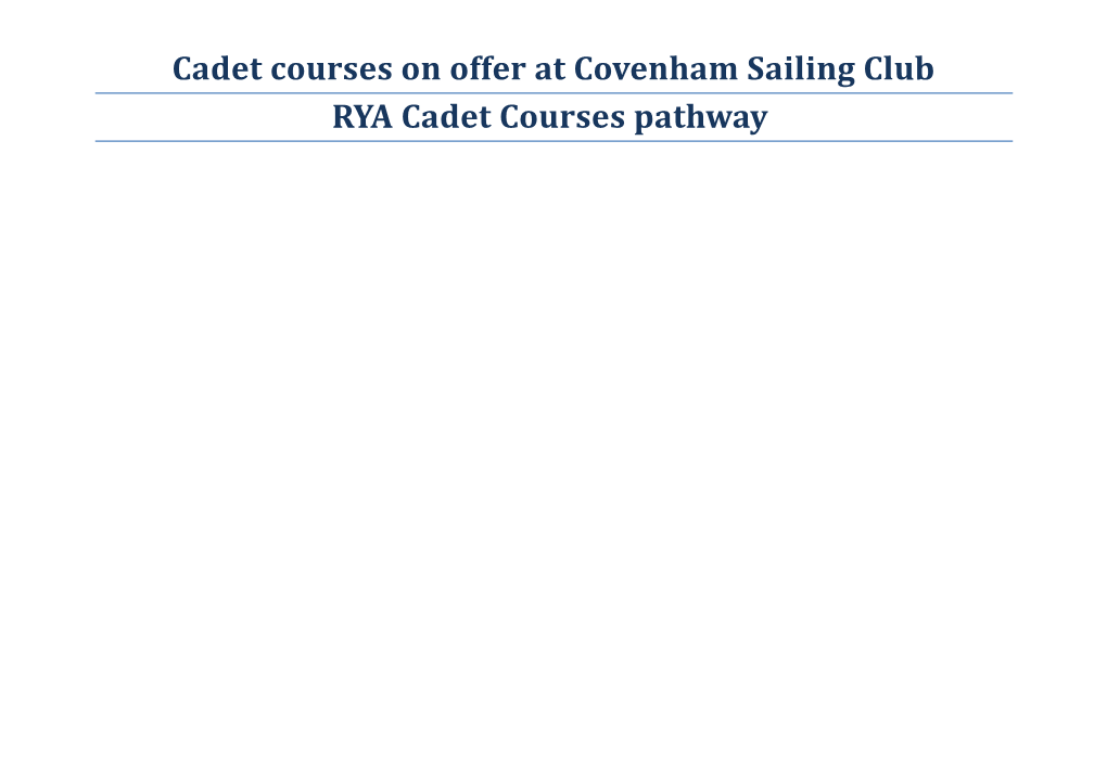 Cadet Courses on Offer at Covenham Sailing Club