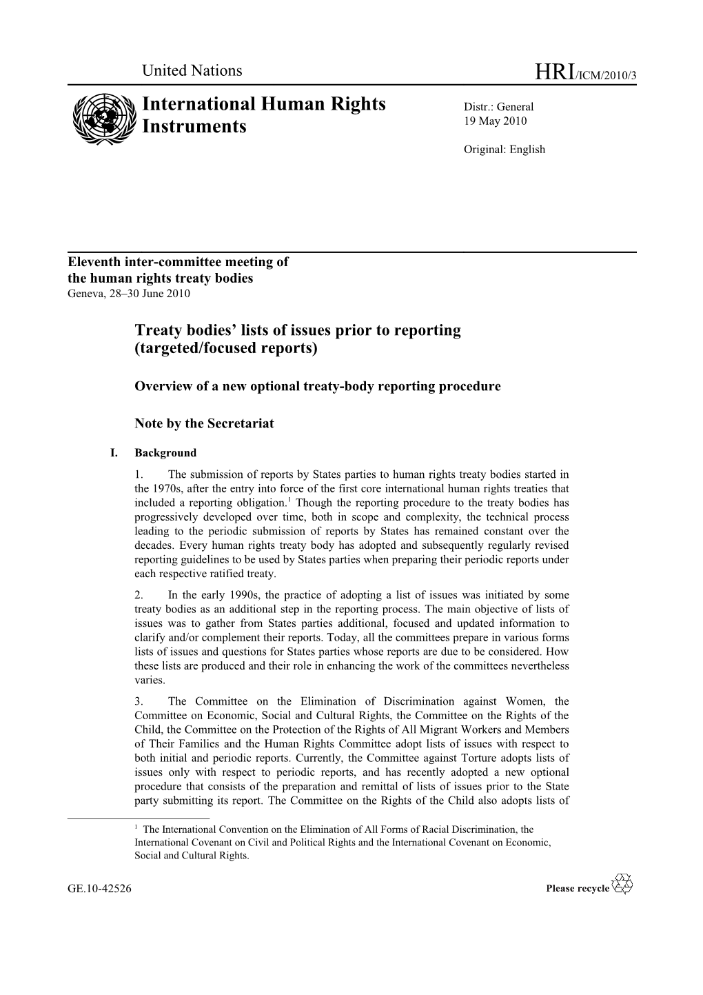 Treaty Bodies Lists of Issues Prior to Reporting (Targeted/Focused Reports)