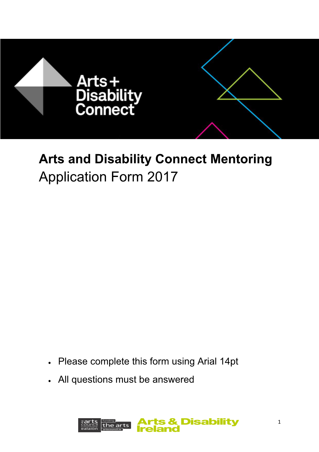 Arts and Disability Connect Mentoring Application Form 2017