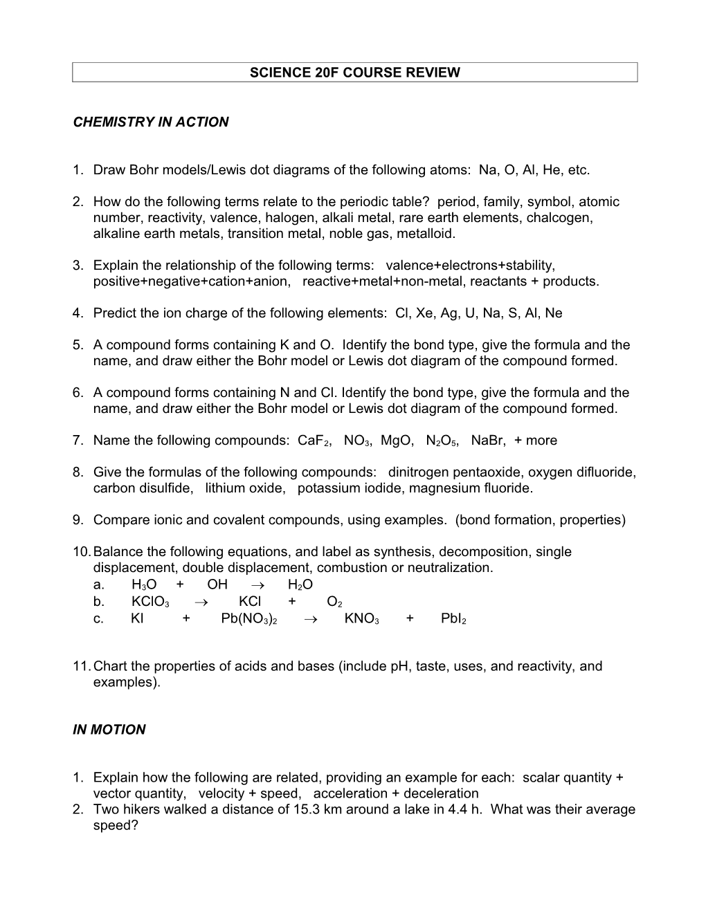 Science 20F Course Review