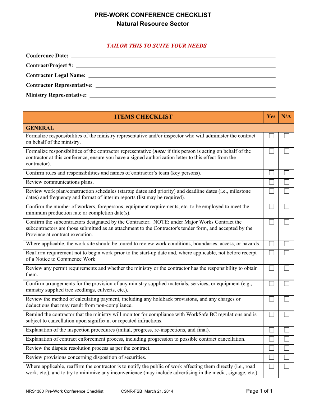 Pre-Work Conference Checklist