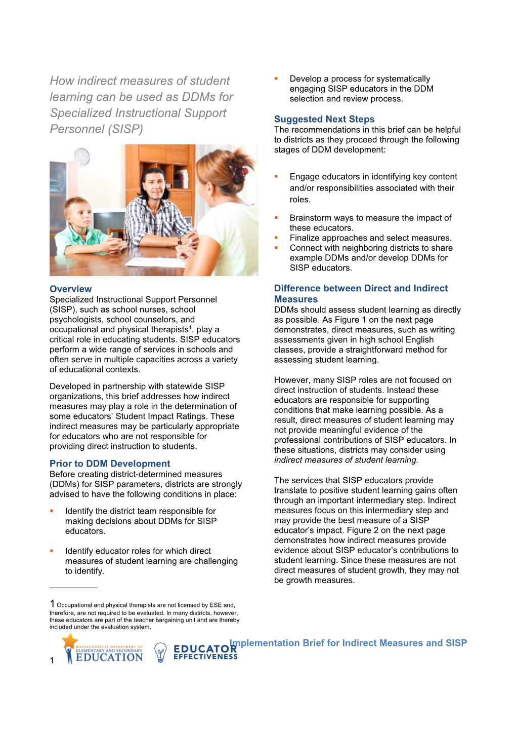 Implementation Brief for Indirect Measures and SISP