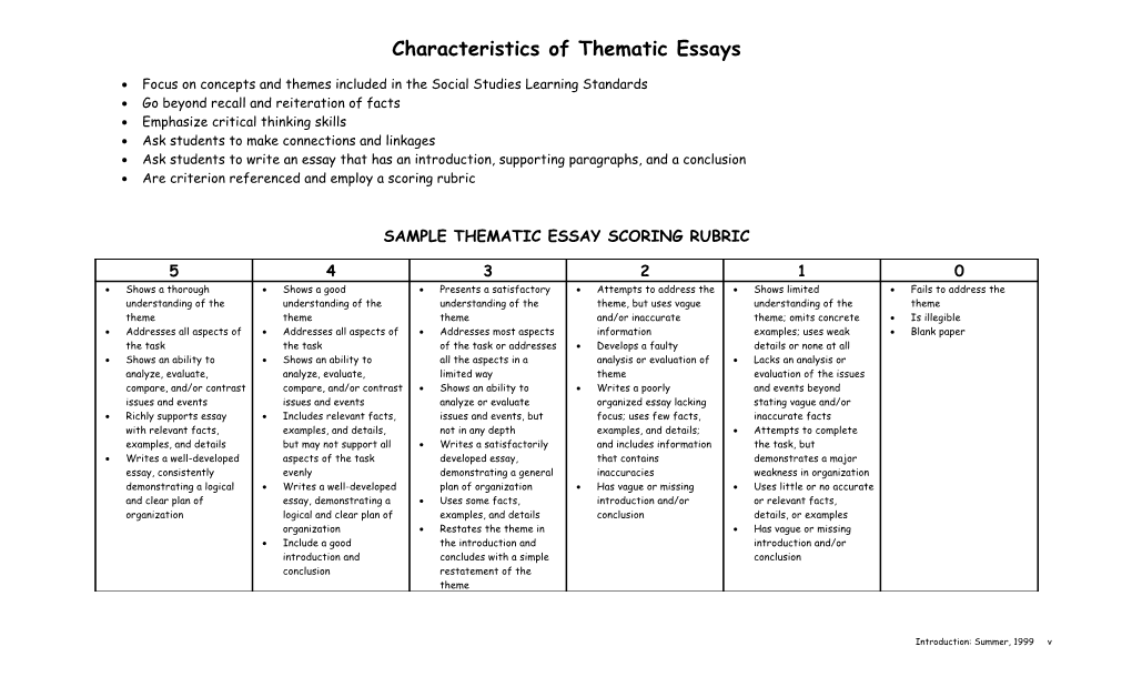 Characteristics of Thematic Essays