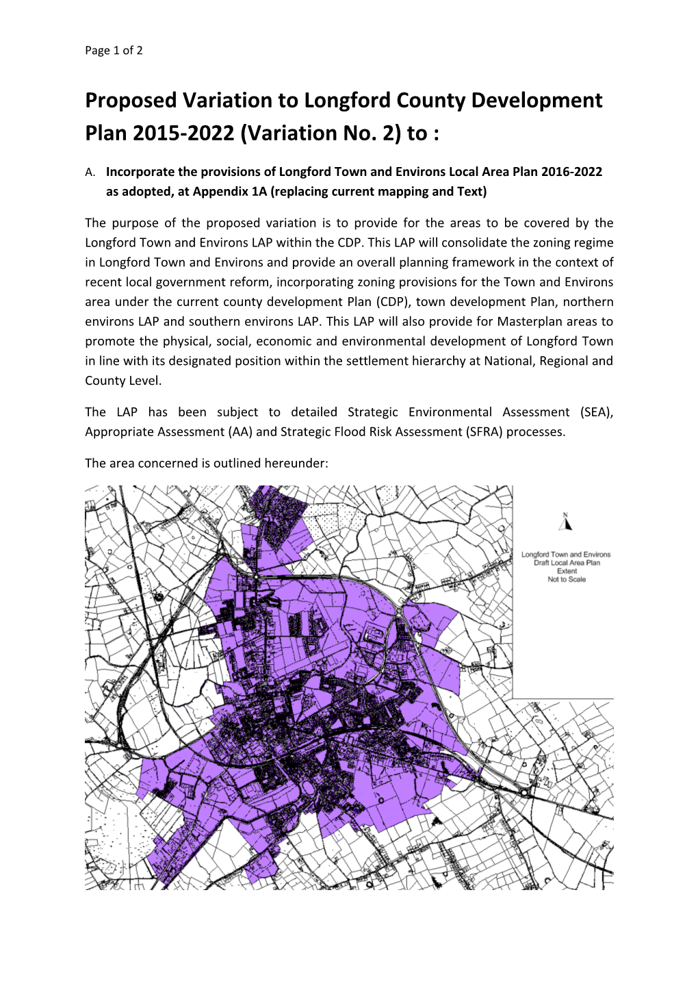 Proposed Variation to Longford County Development Plan 2015-2022(Variation No. 2) to