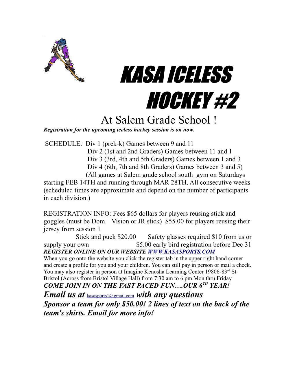 Registration for the Upcoming Iceless Hockey Session Is on Now