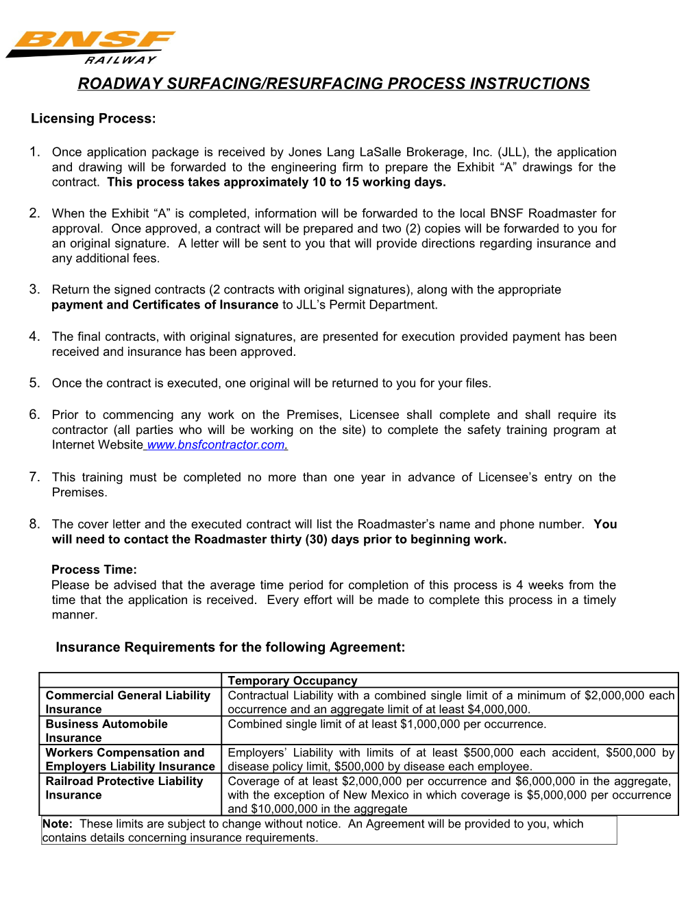 Roadway Surfacing/Resurfacing Process Instructions