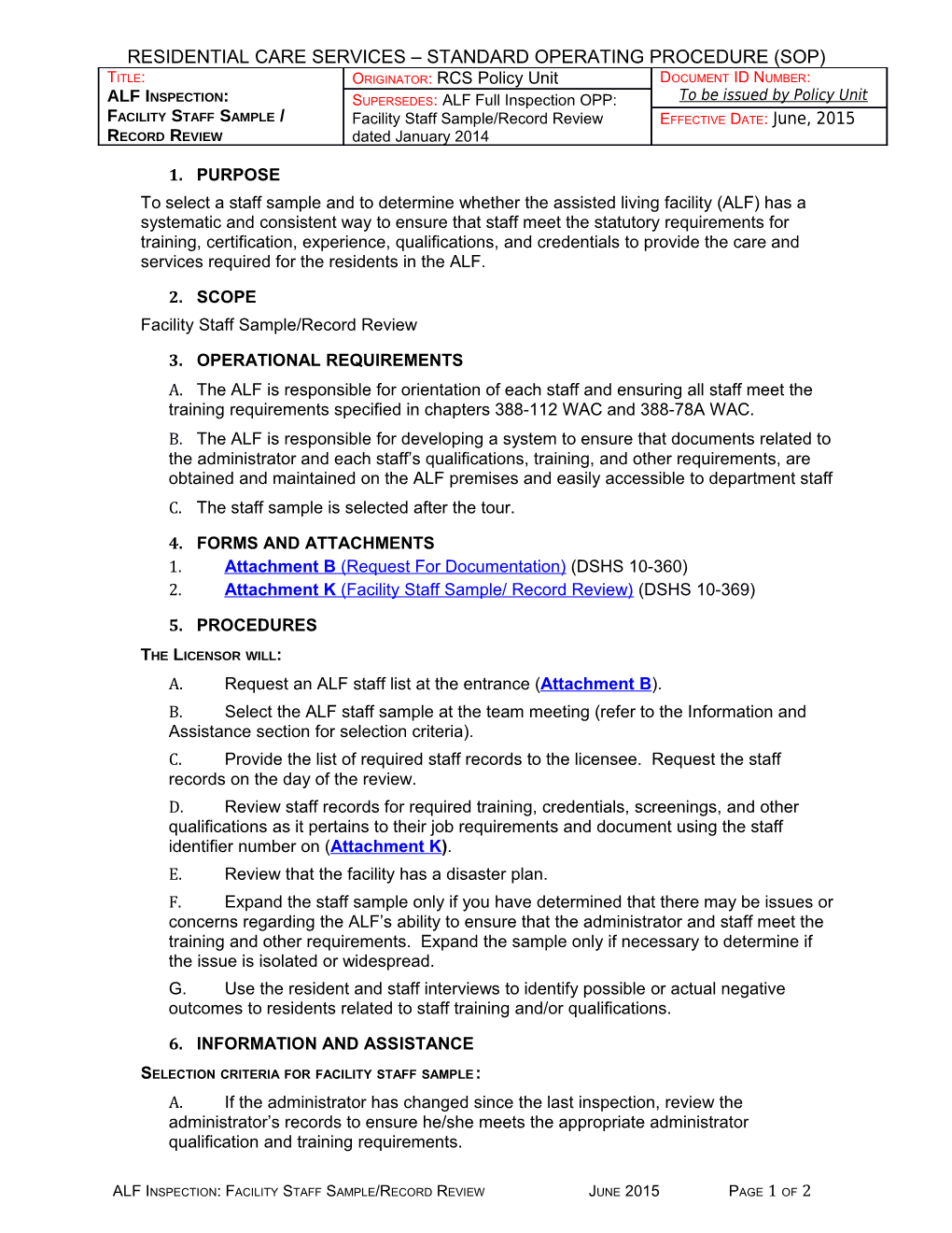 Residential Care Services Standard Operating Procedure (Sop)