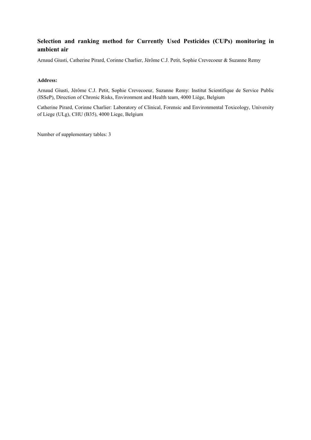 Selection and Ranking Method for Currently Used Pesticides (Cups)Monitoring in Ambient Air