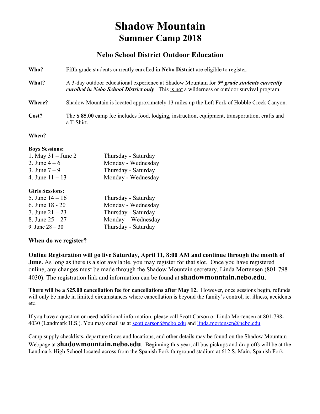 Nebo School District Outdoor Education