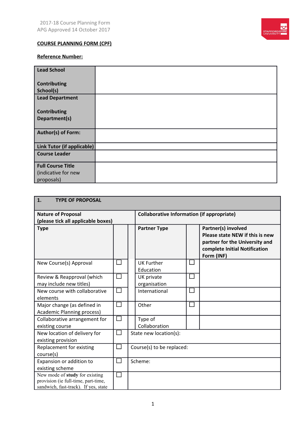 Course Planning Form (Cpf)