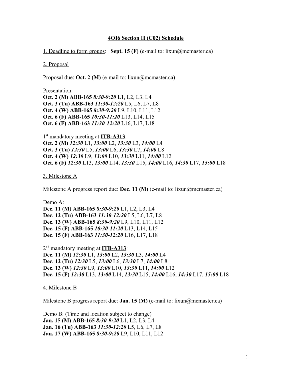 4OI6 Section 1 Class Arrangement