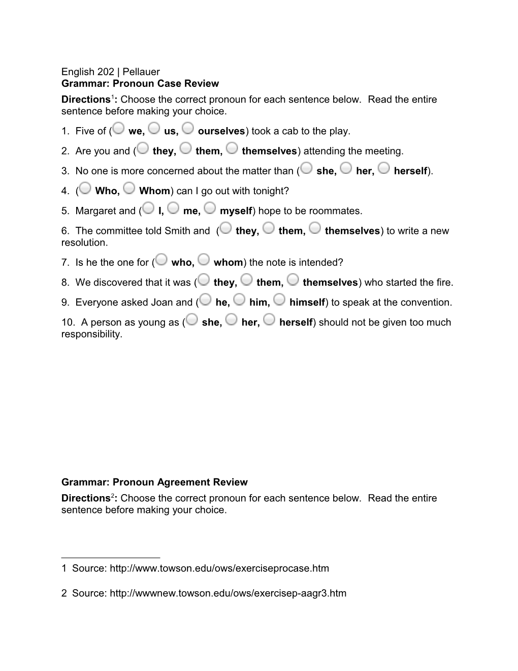 10 202 Pronoun Case and Agreement Review