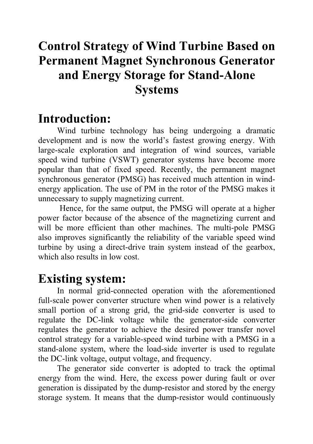Control Strategy of Wind Turbine Based On