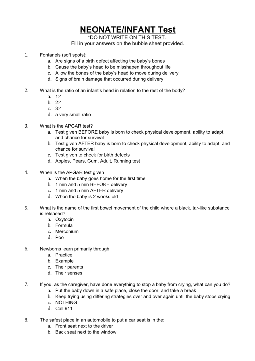 NEONATE/INFANT Test