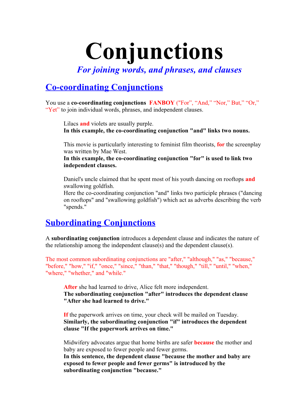 Conjunctionsfor Joining Words, and Phrases, and Clauses