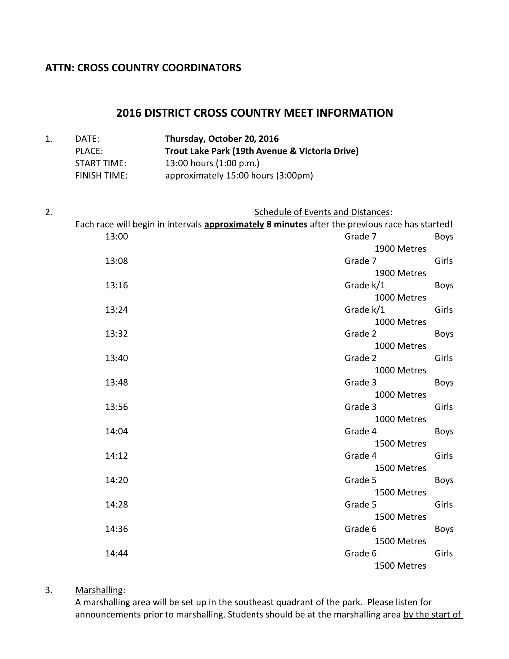 2016 District Cross Country Meet Information