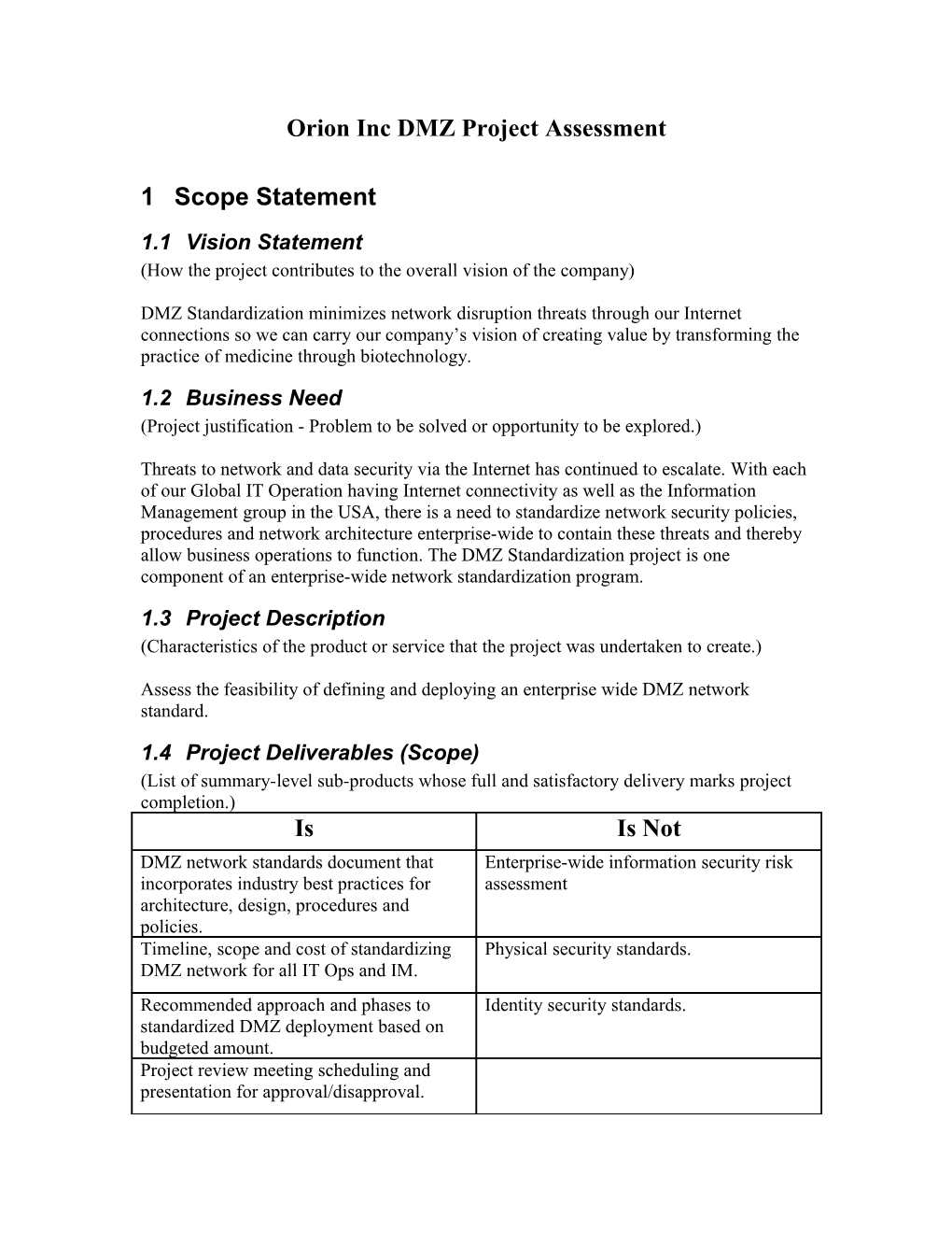 Orion Inc DMZ Project Assessment
