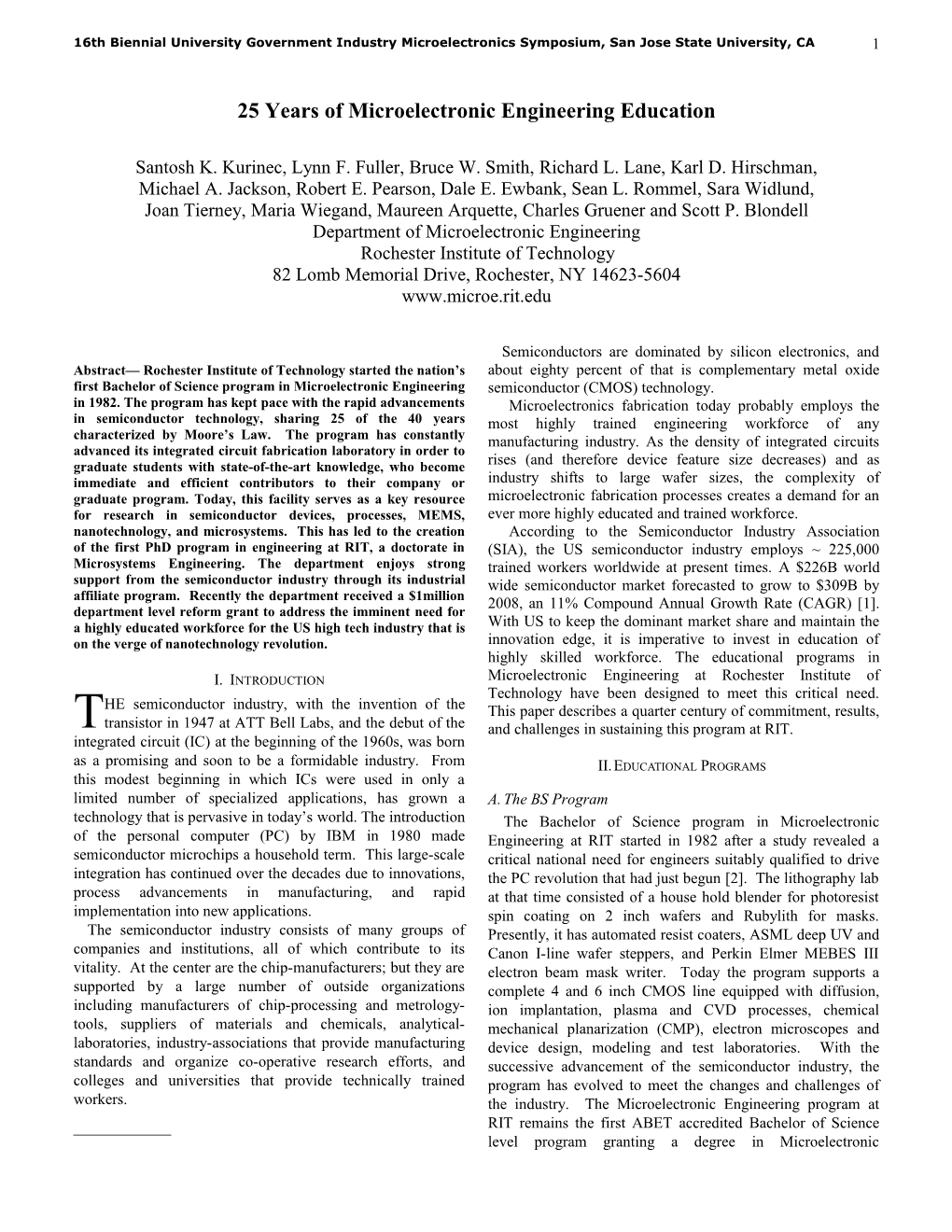 16Th Biennialuniversity Government Industrymicroelectronics Symposium, San Jose State