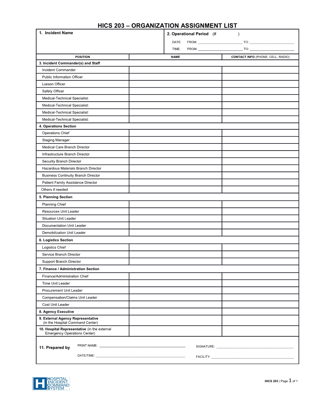 HICS 203-Organization Assignment List