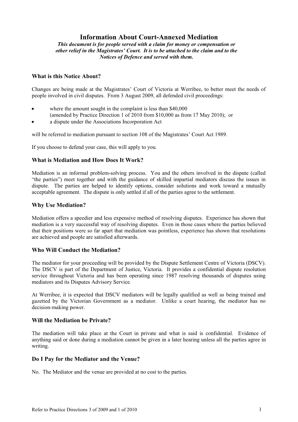 Information About Mediation - Werribee (Word 61 KB - 3 Pages)