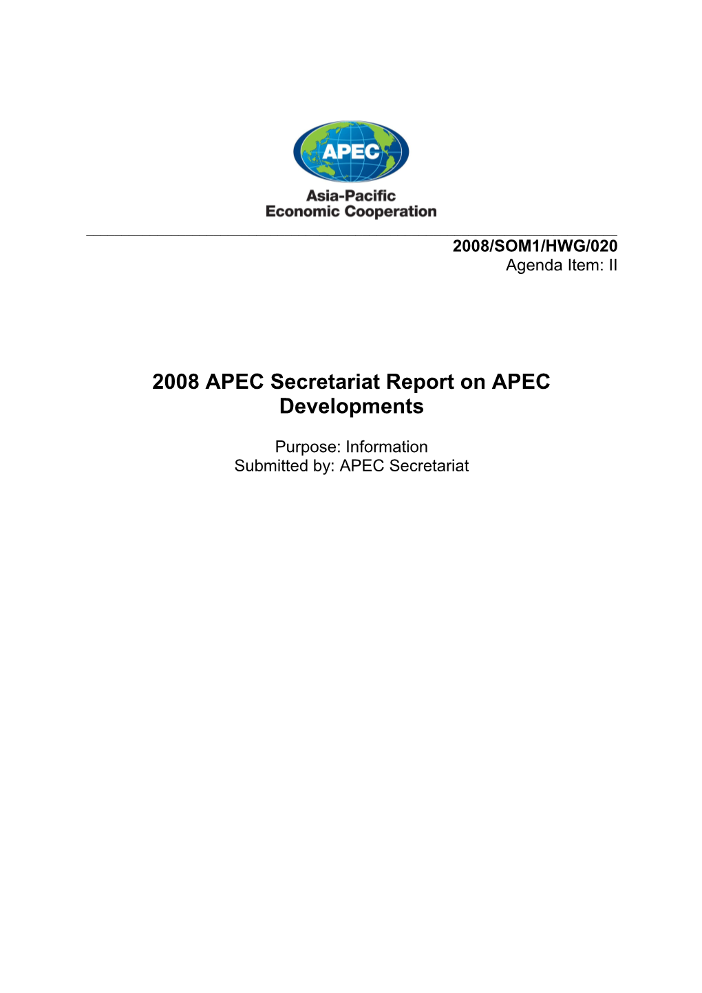 Report on APEC Developments