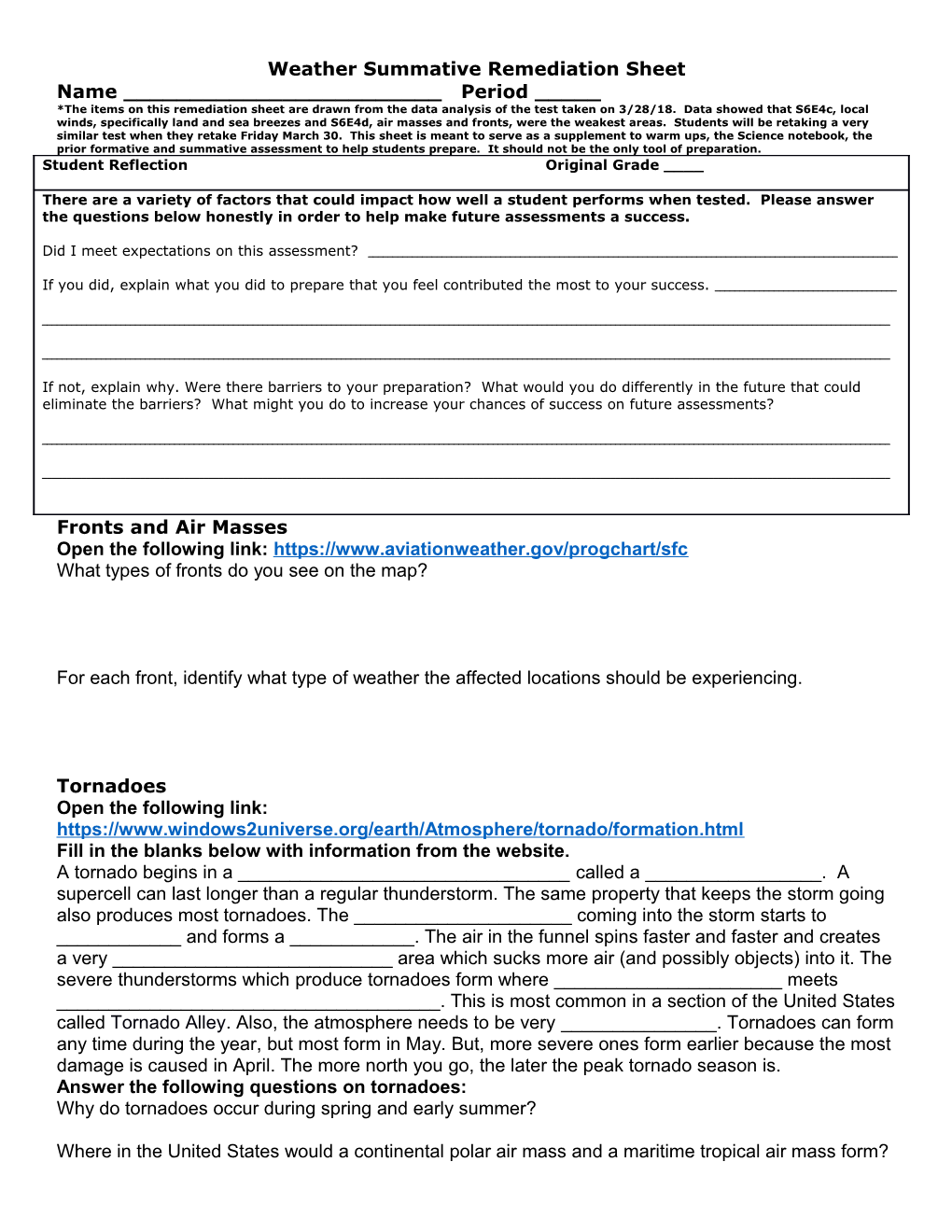 Weather Summative Remediation Sheet