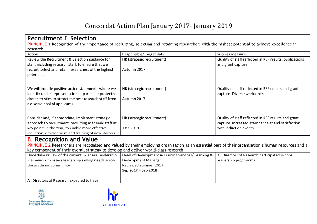 Concordat Action Plan January 2017- January 2019