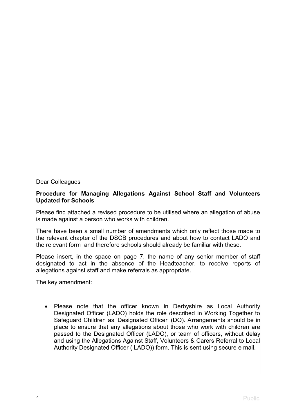 Procedure for Managing Allegations Againstschool Staff and Volunteers Updated for Schools