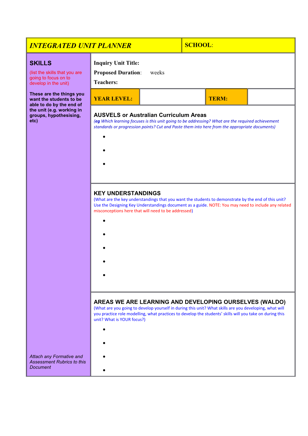 Relationships and Learning Planner