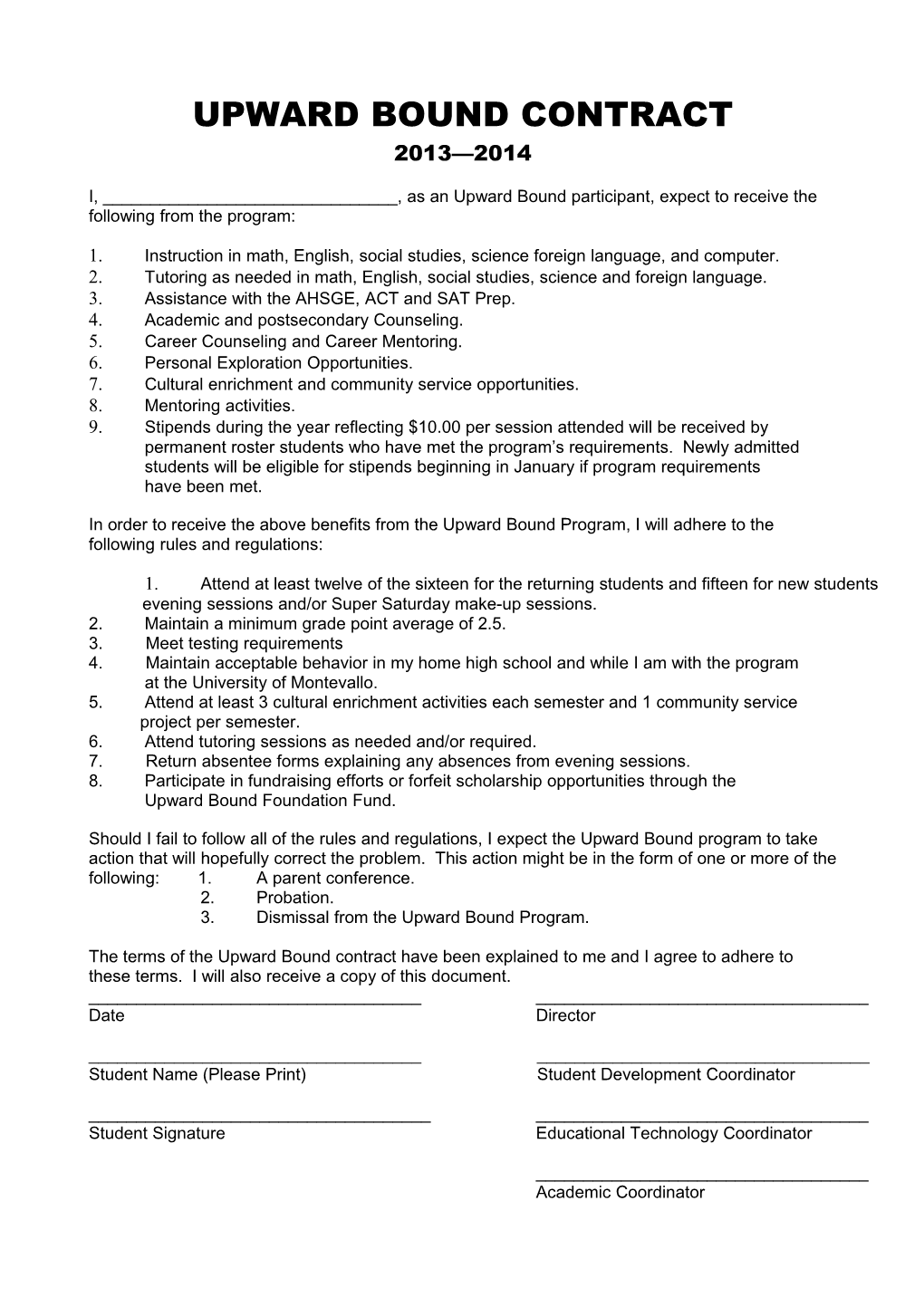 Upward Bound Contract