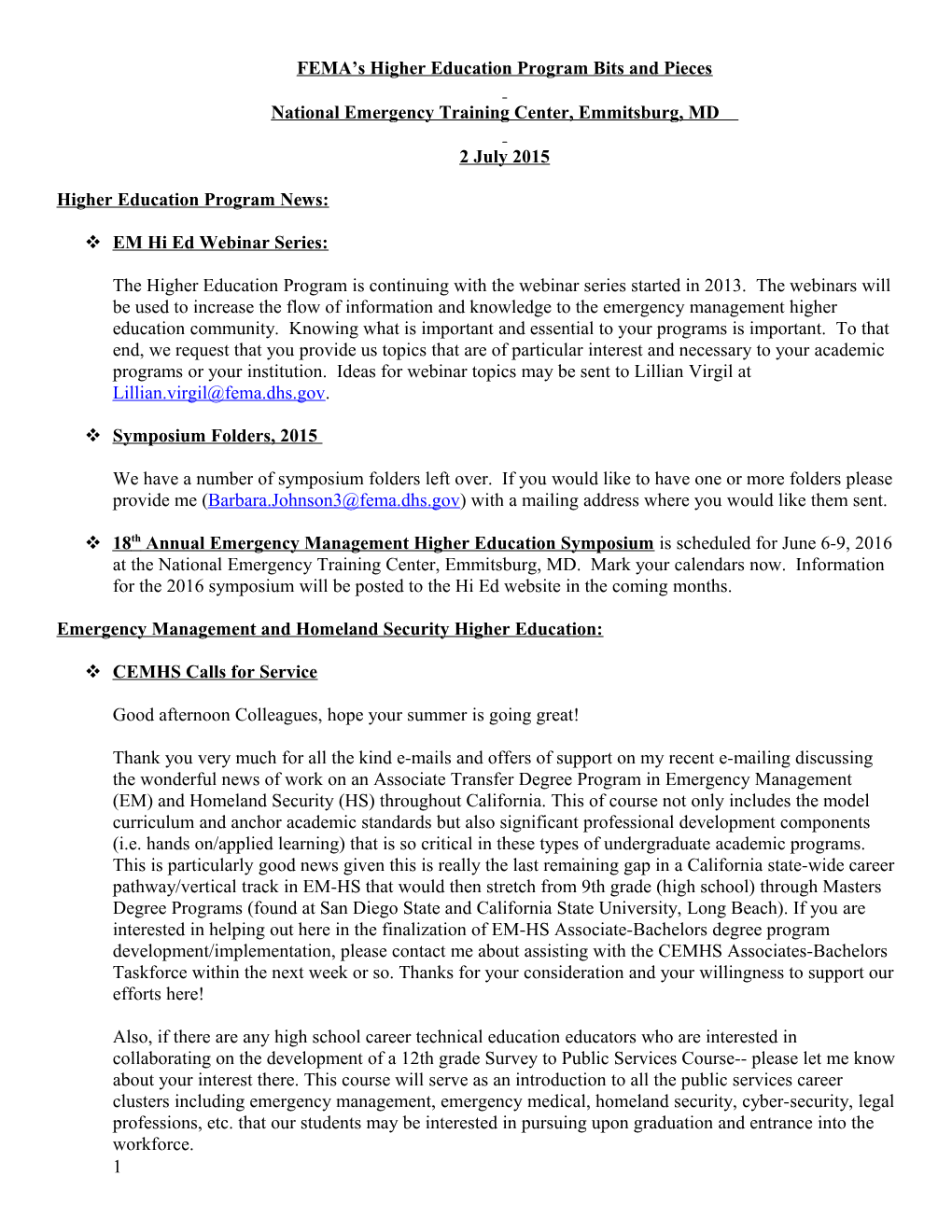 FEMA S Higher Education Program Bits and Pieces s11
