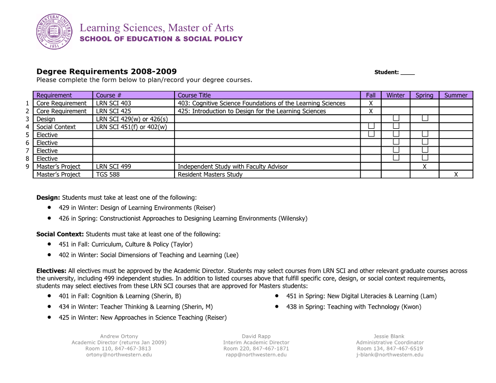 Course Requitements for 2003 Master's Program