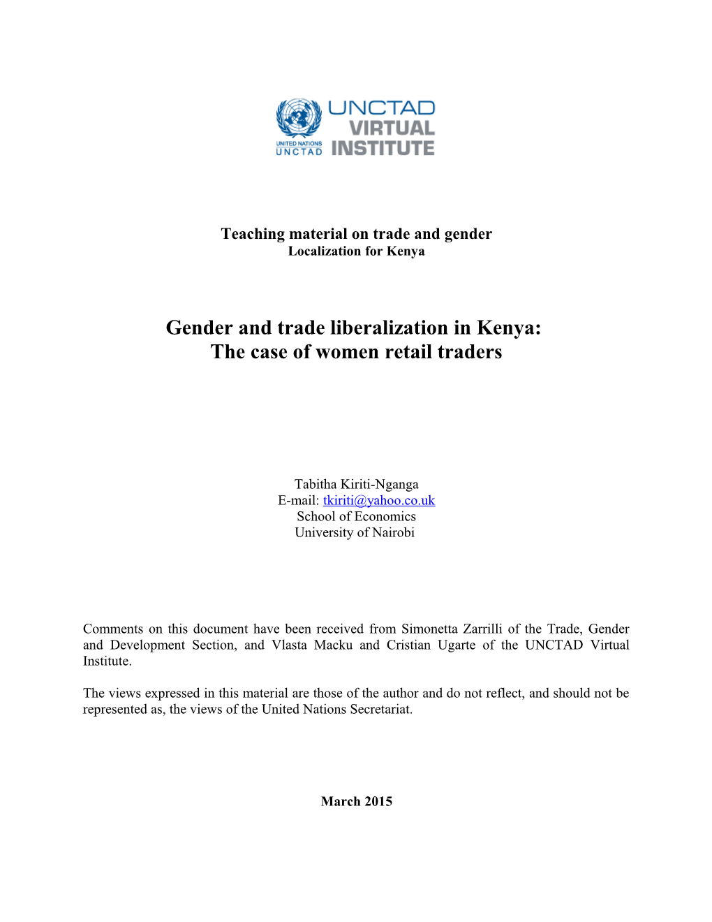 Teaching Material on Trade and Gender