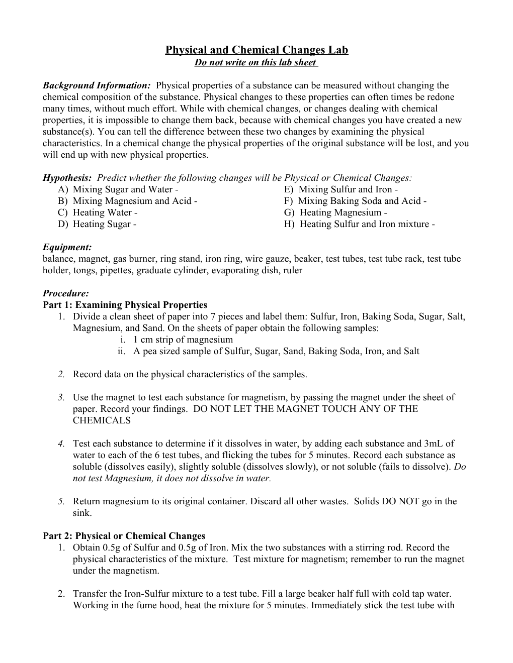 Physical and Chemical Changes