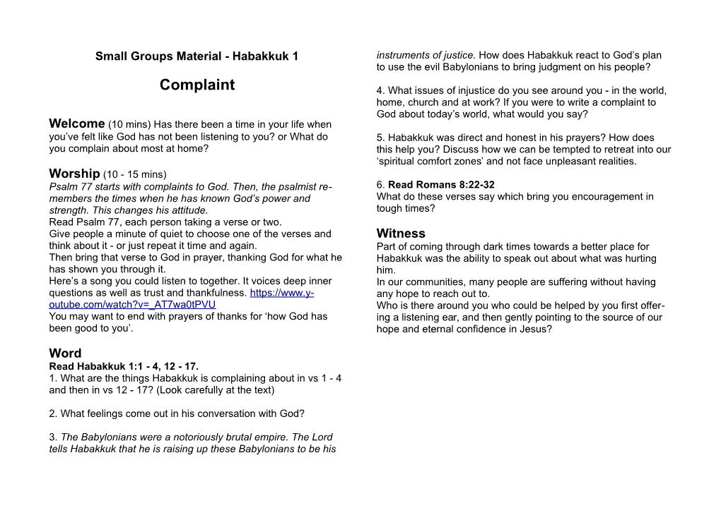 Small Groups Material - Habakkuk 1